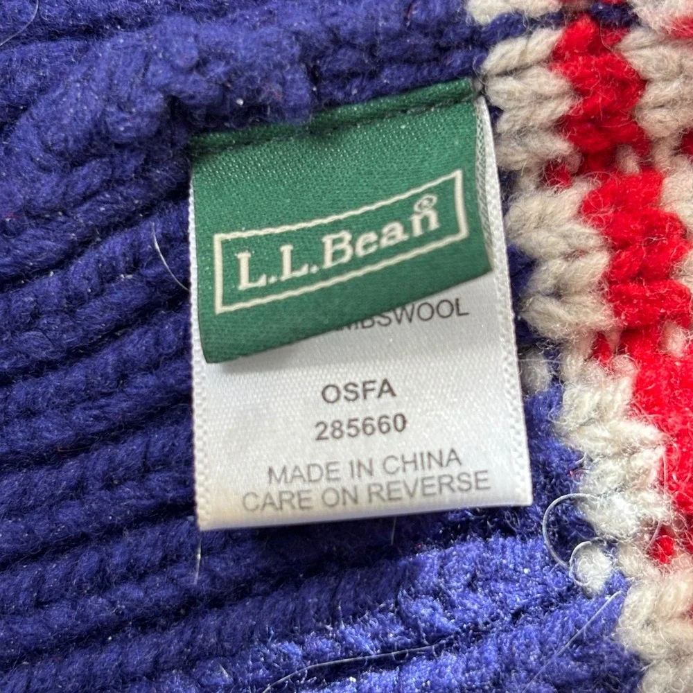 Vintage L.L. Bean Beanie OSFA Blue Striped 100% Lambswool‎ Pom Pom Winter Hat